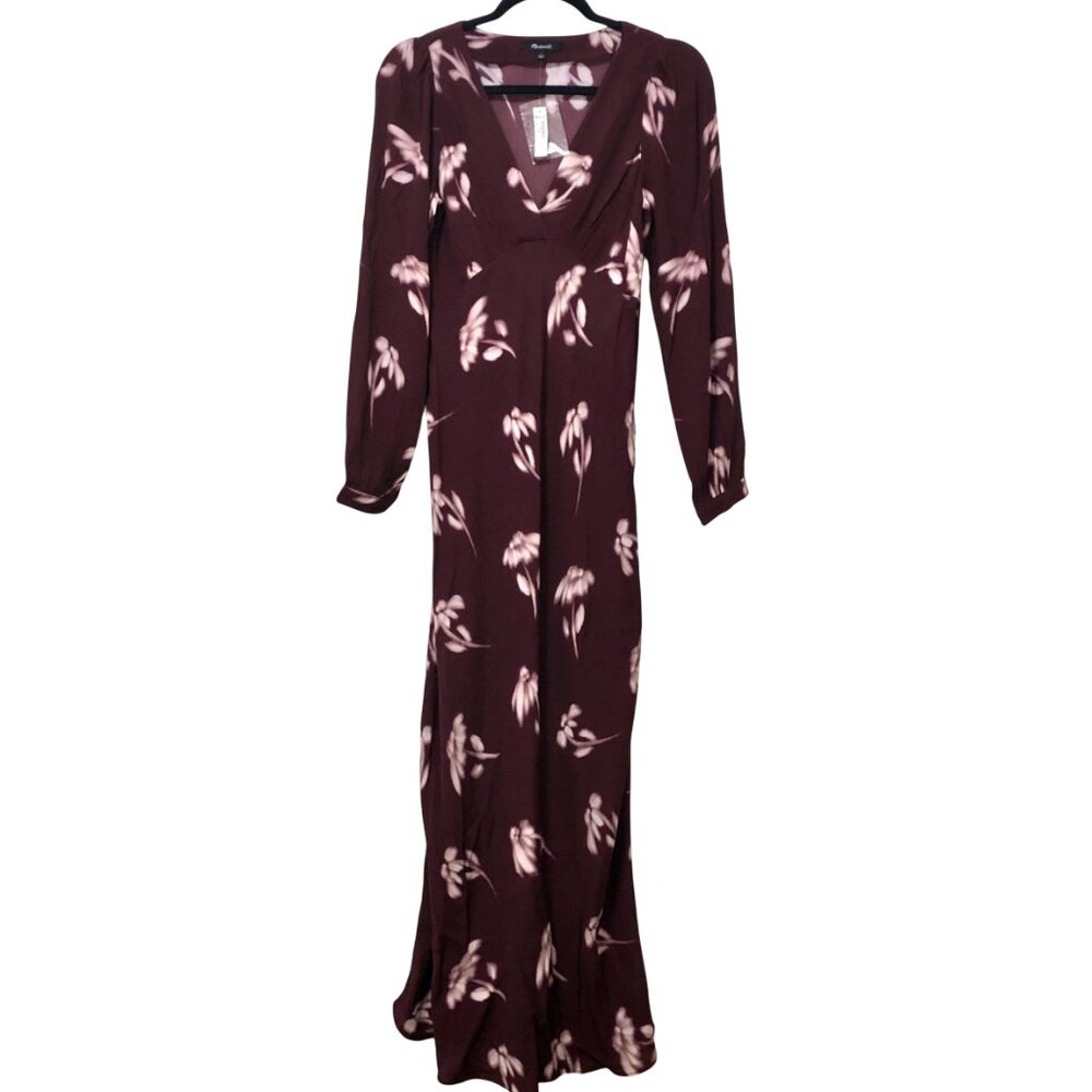Madewell V-Neck Cuff-Sleeve Maxi Dress in Floral Bordeaux Size 2 NWT - Picture 5 of 11